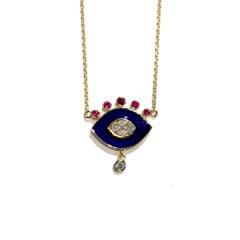 Nayla Arida, Dark Blue Enamel & Ruby Eye Necklace