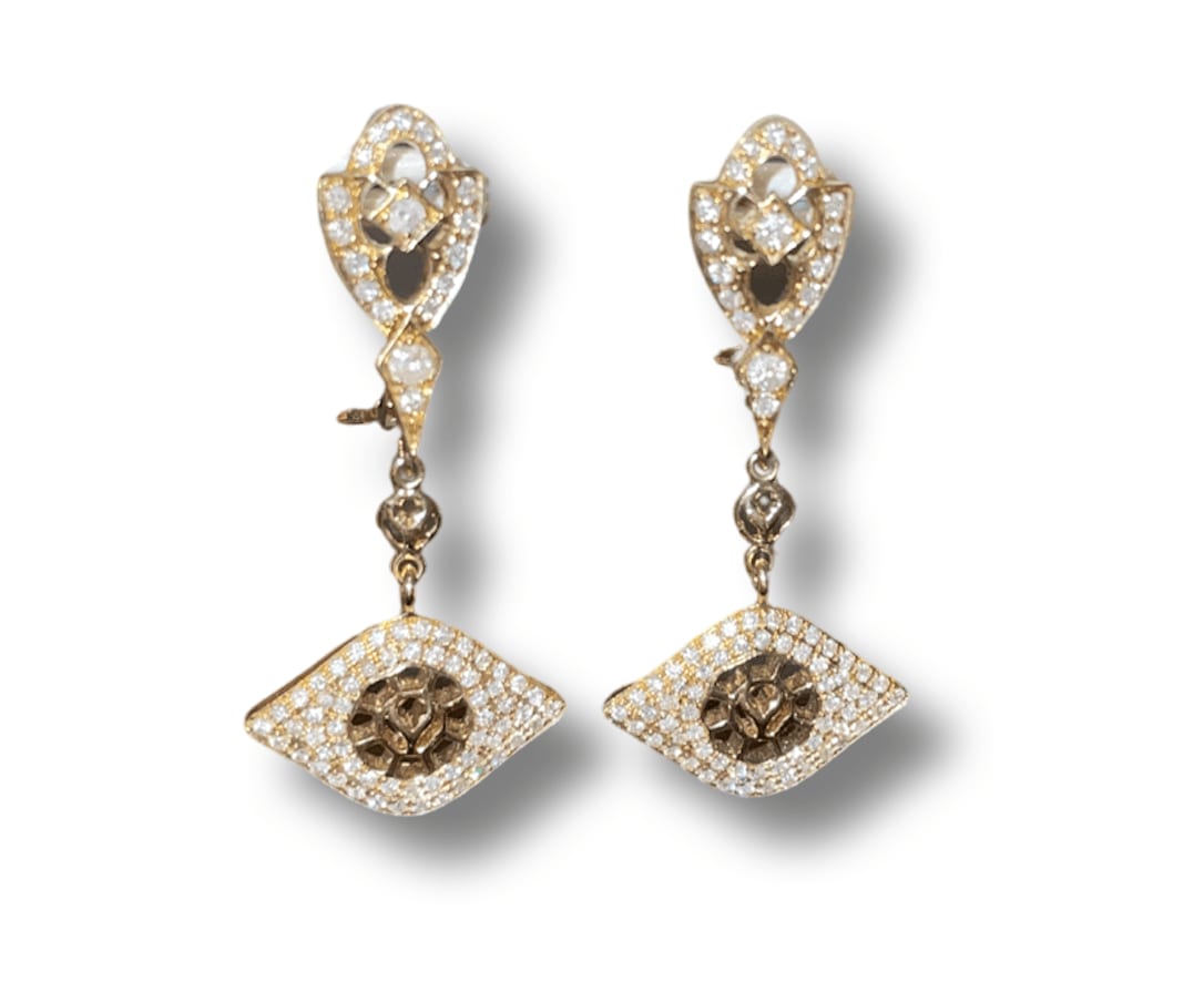 Loree Rodkin, All Pave Evil Eye Earrings/Pave Trefoil