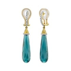 Sloane Street, London Blue Briolette Drop w/ Strie & White Dia Detail Top