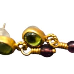 Marki Knopp, Sm Peridot Studs w/ 22K Gold & 22K Gold Wrapped Amethyst Beads