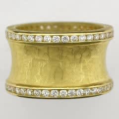 Barbara Heinrich, Wide Hammered Band w/ Channel Set Dia Rims Ring