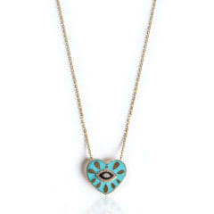 Nayla Arida, Turq & Black Enamel Eye Heart Necklace