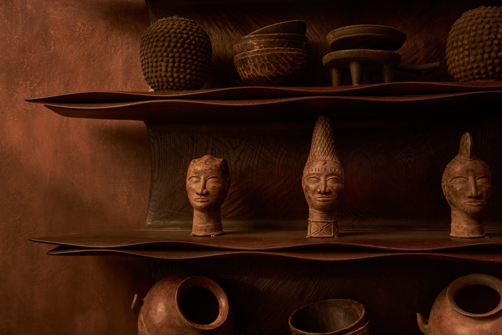 Christopher Kurtz, Hand Carved Wavelet Shelving Installation - Special Commission for Tamba Restaurant Singapore and Virginia Perez-Orive, 2024