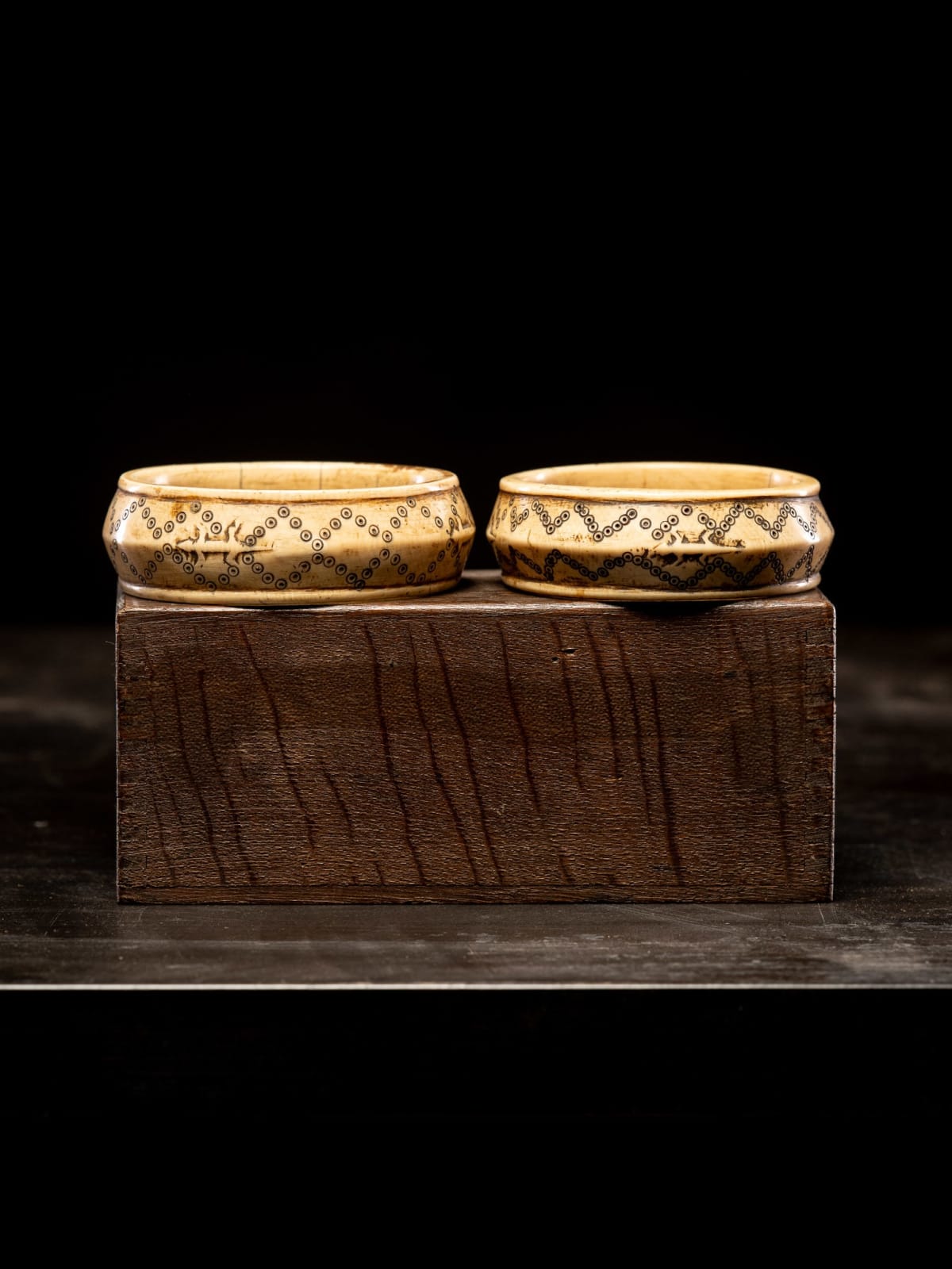 Pair of Ivory wedding bracelets with rare Chameleon designs., Sumba People, Indonesia., 19th C