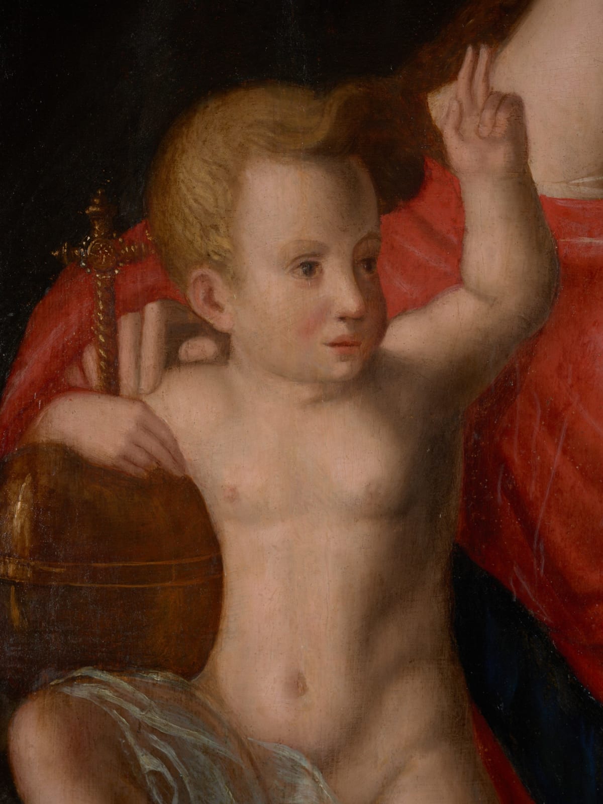 16th C late or early 17th C, Biblical, Manner of Joos van Cleve, Madonna with Child, Oil on Panel, 105 x 73,5 cm, 17th Century