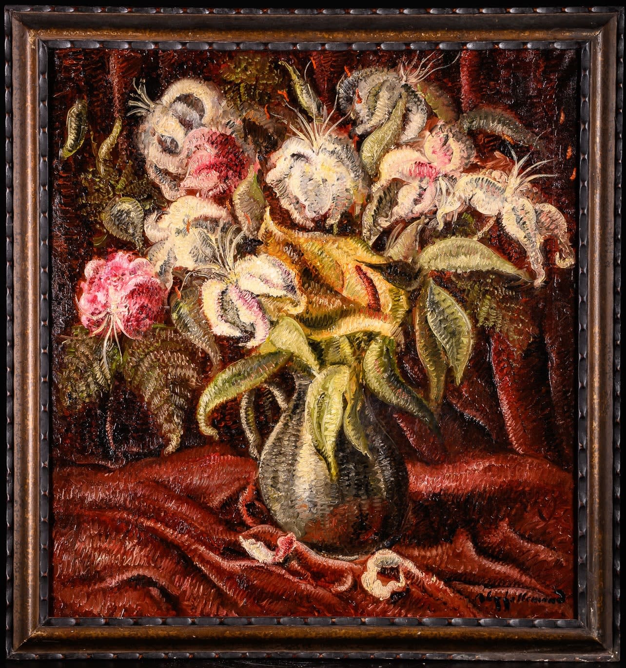 Still Life with Flowers, framed and signed by Alex Lallemand, 1930-1940., 1930-1940