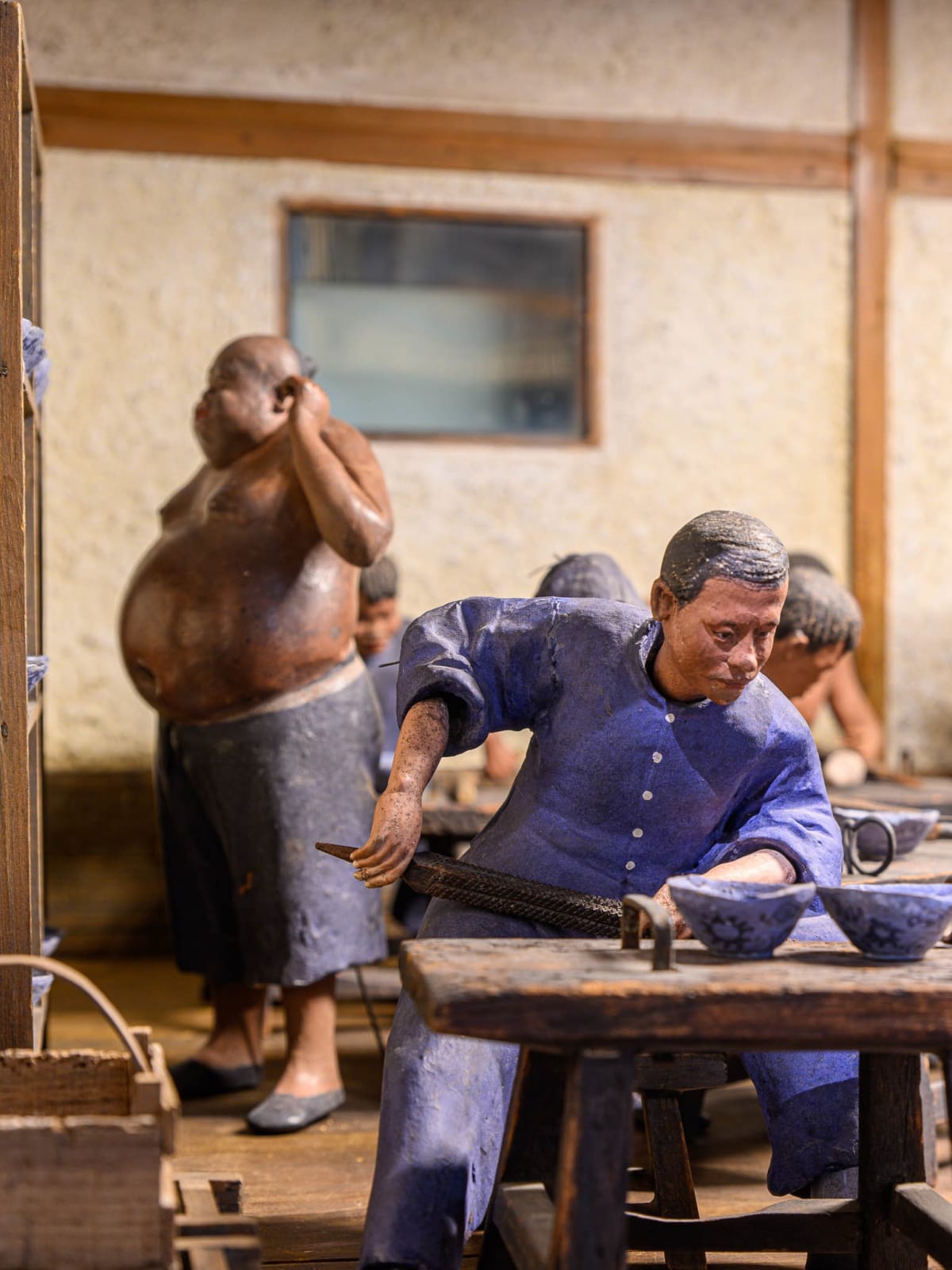 Chinese Ceramic Workshop-Scaled model with 17 polychromed figures., 19th Century