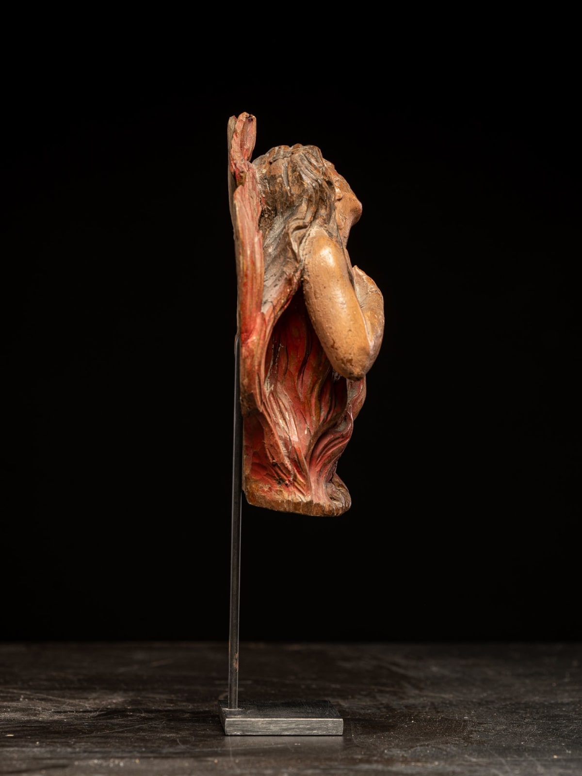 Pair of carved oak Souls in Purgatory, male and female, 17th C, Southern Europe, 17th C