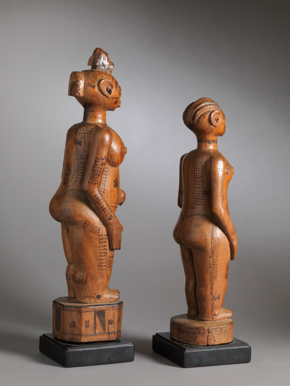Zela People, DRC. Two Wooden Ancestors Sculptures with Scarifications., 1st half 20th Century
