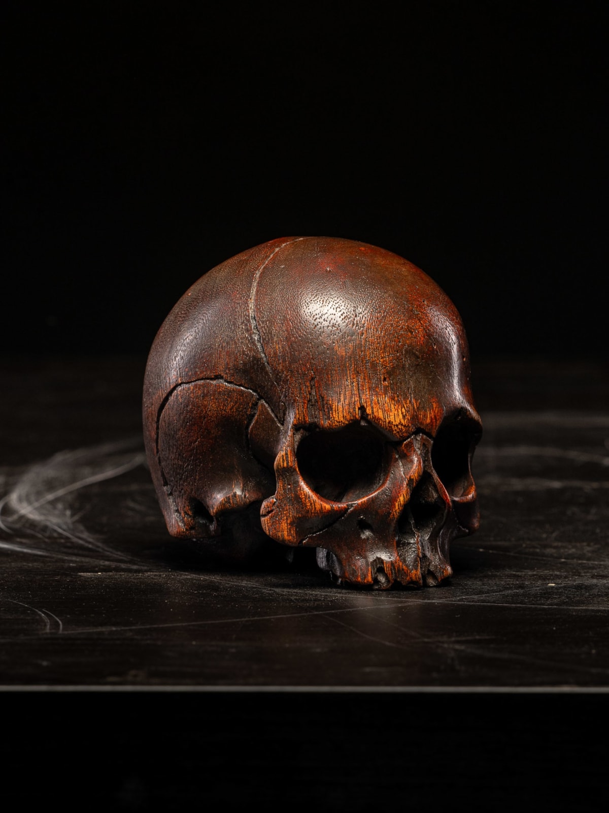 Nicely aged Wooden carved Memento Mori Skull., 18th C
