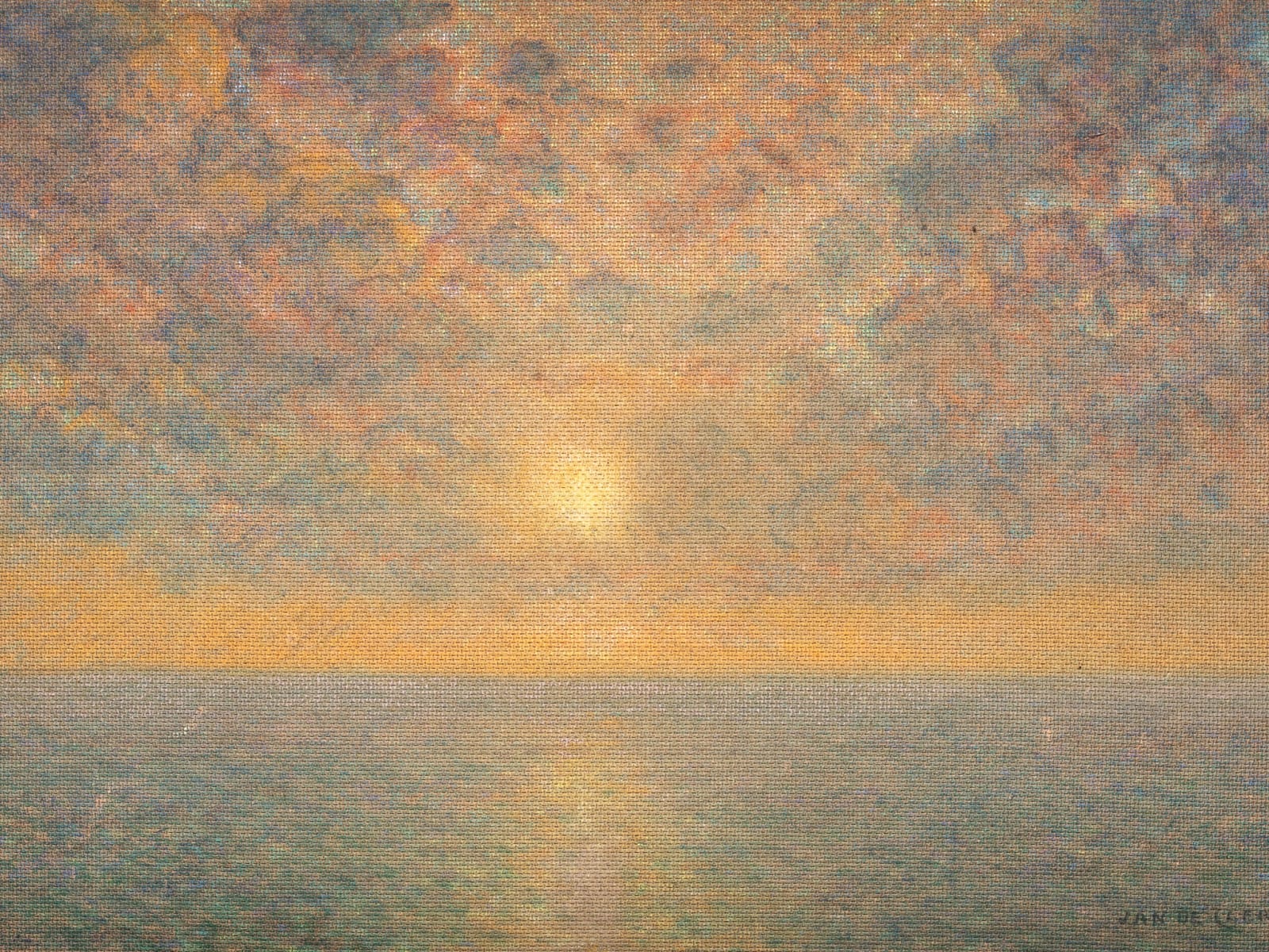 Sunset over the Sea,Jan de Clerck (1891 - 1964),Oil on Unalit, Signed., 20th C