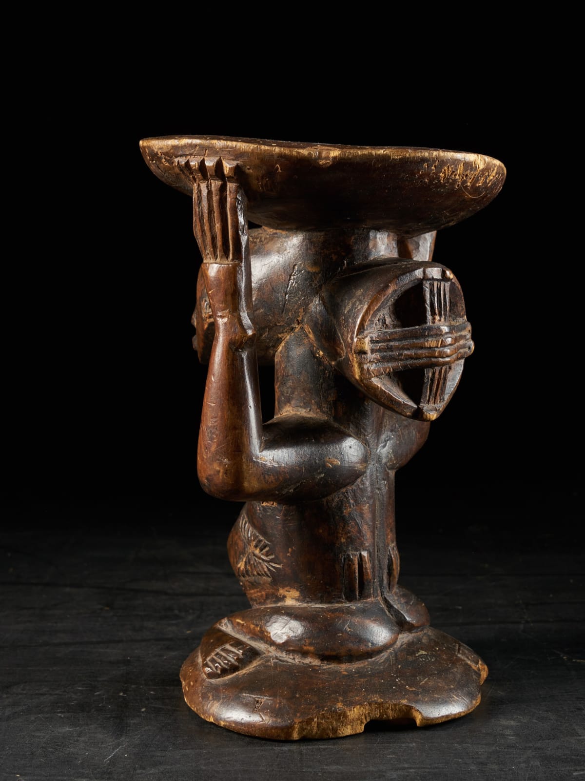 Luba Female Caryatide Stool,nice use patina,provenance Alain Guisson. Luba People,DRC,, first half 20th C