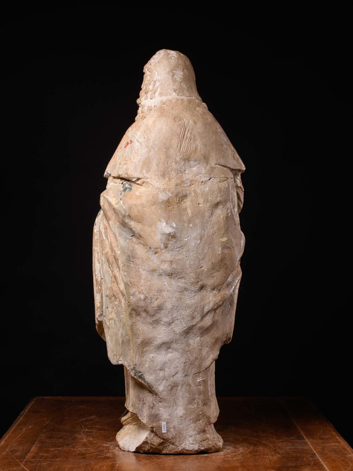 17th C Statue of Saint Erasmus or Saint Elmo (Antioch, ca.240–Formia,303) with leftovers of original polychrome,Unknown artist, Stone, 17th C
