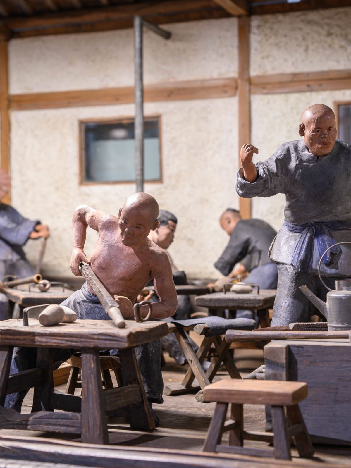 Chinese Ceramic Workshop-Scaled model with 17 polychromed figures., 19th Century