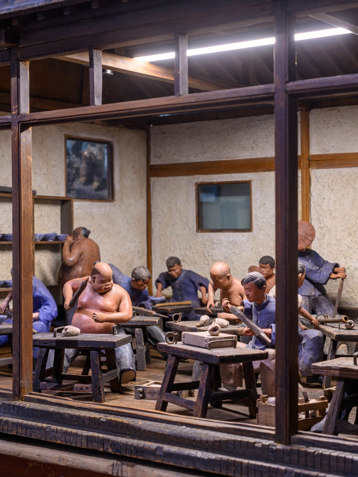 Chinese Ceramic Workshop-Scaled model with 17 polychromed figures., 19th Century