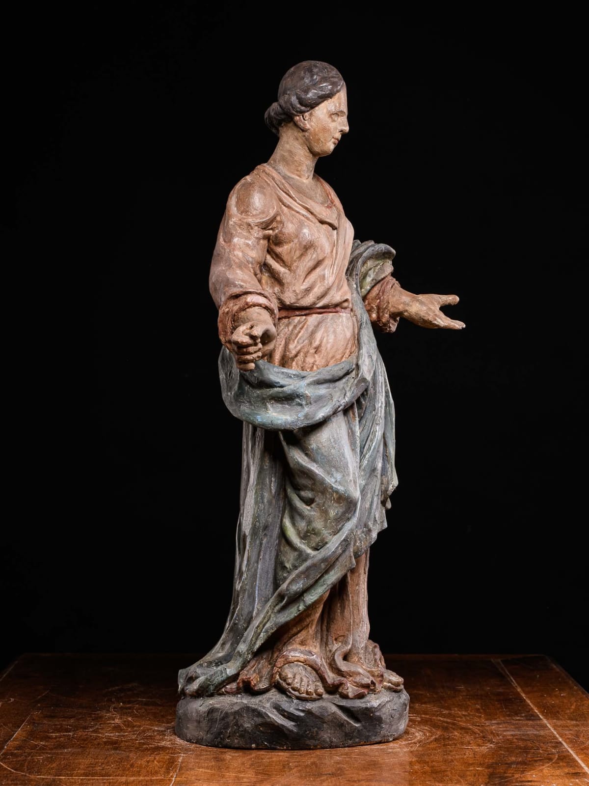 17th C Polychromed fruitwood carved statue depicting Madonna,France., 17th