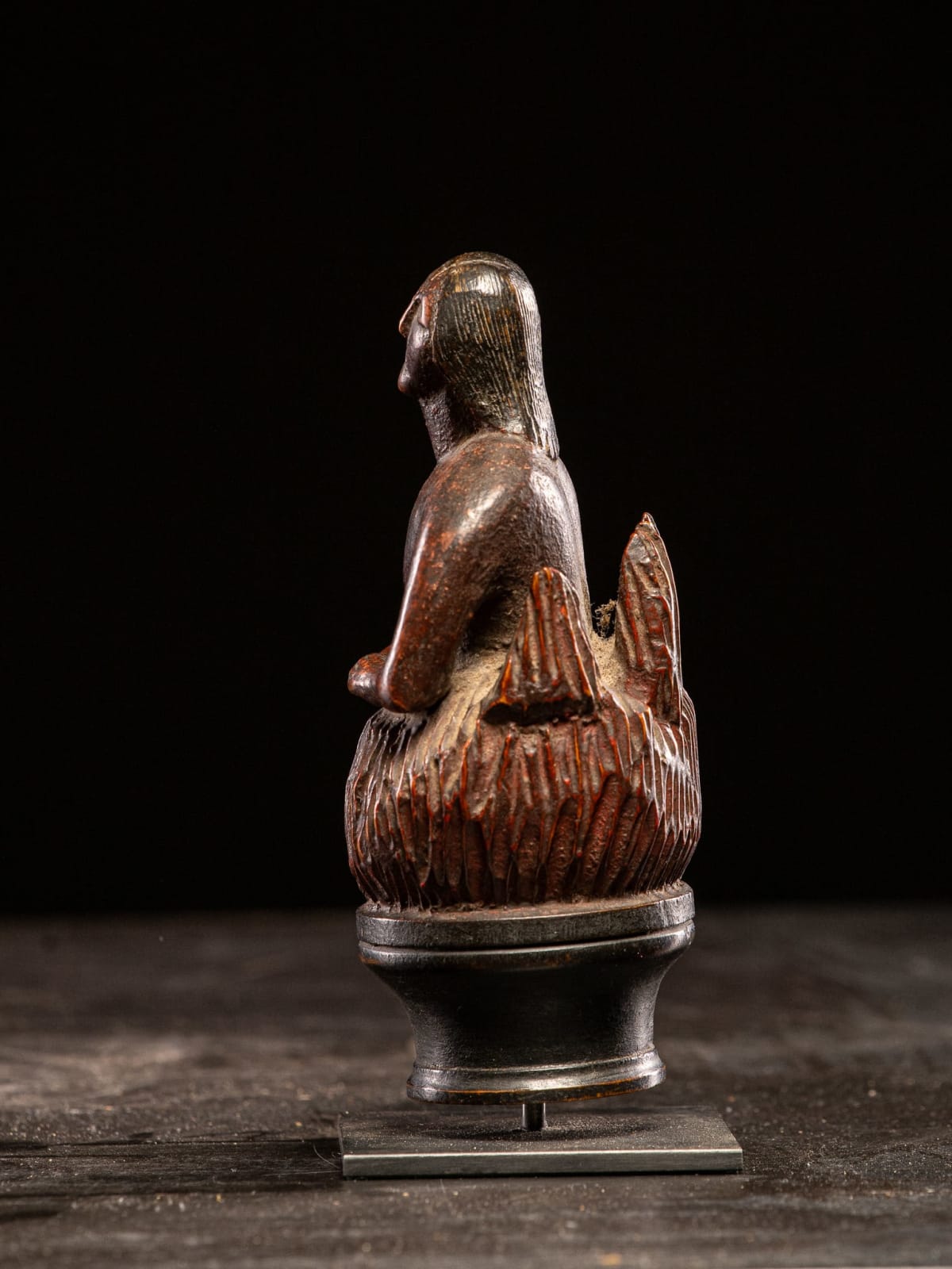 Wooden folk-art figure, depicting a stylized feminine soul burning in Purgatory., 19th C