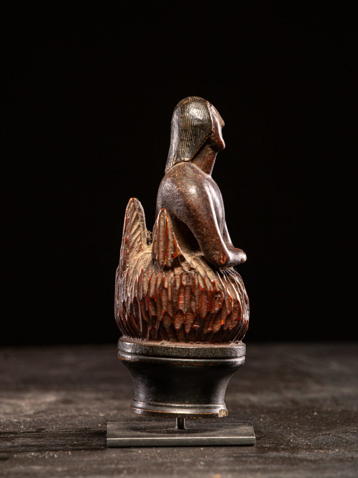 Wooden folk-art figure, depicting a stylized feminine soul burning in Purgatory., 19th C