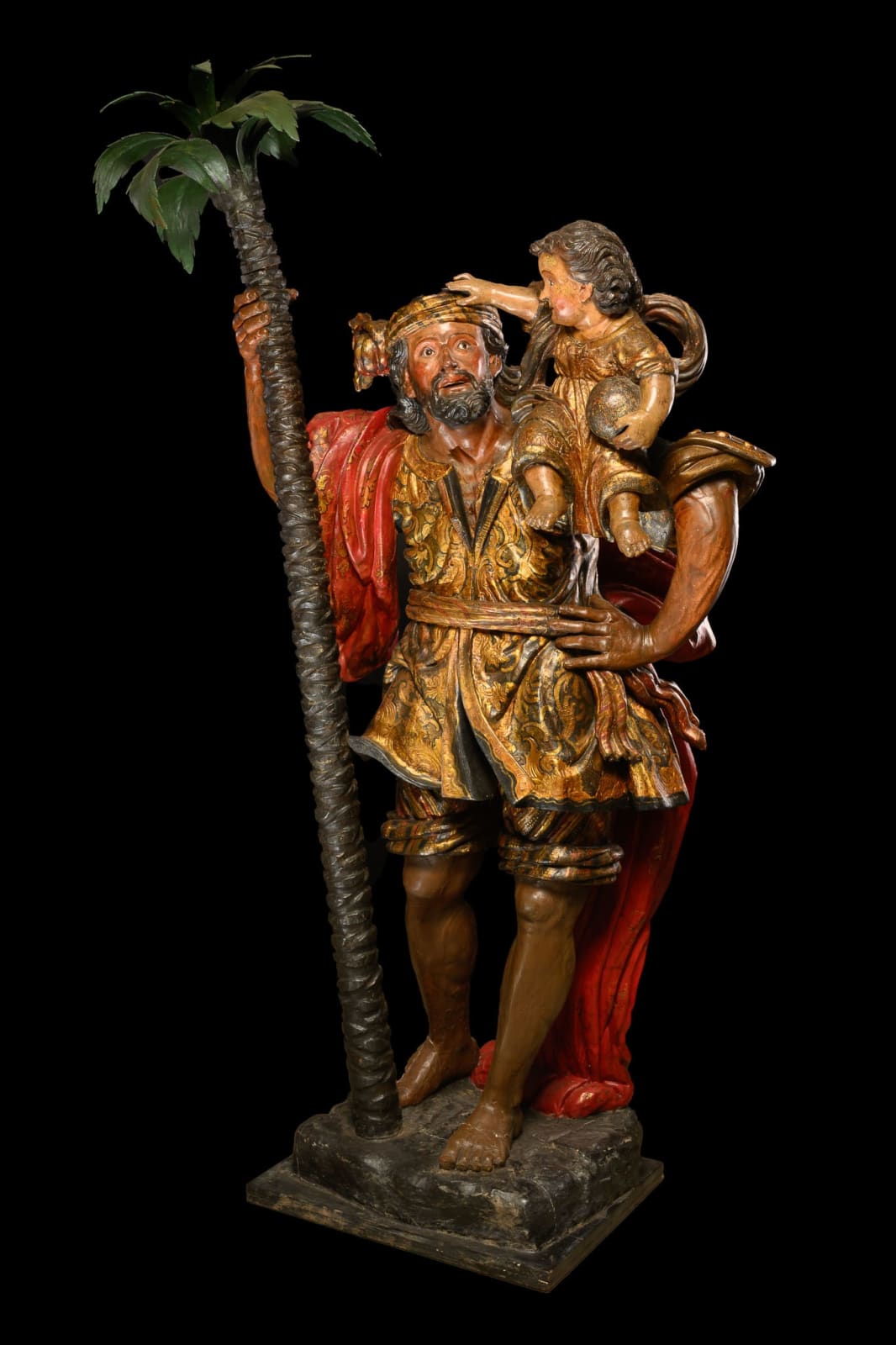 Saint Christopher with the Christ Child, Polychromed wood, immediate artistic circle Juan Martínez Montañés, Spain., late 16th-early 17th C