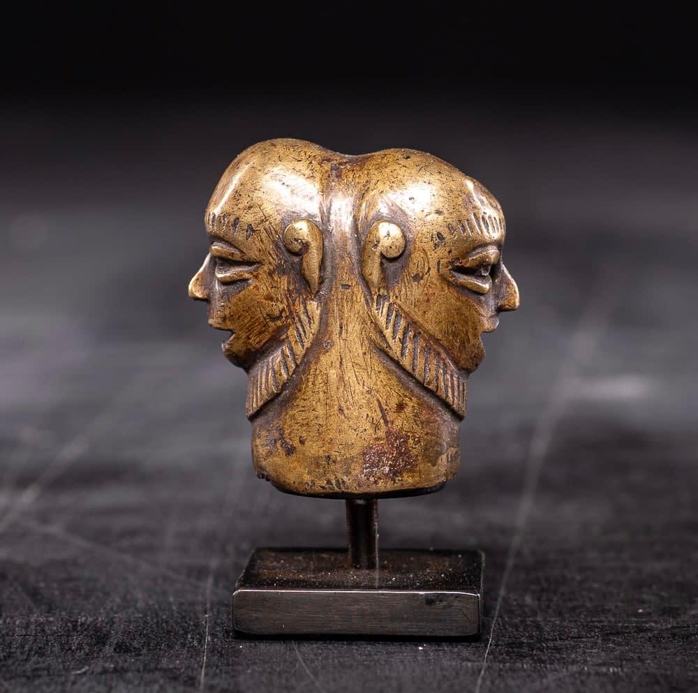Tiv Bronze Staff Finial representing Janus face, Nigeria, 1st half 20th Century