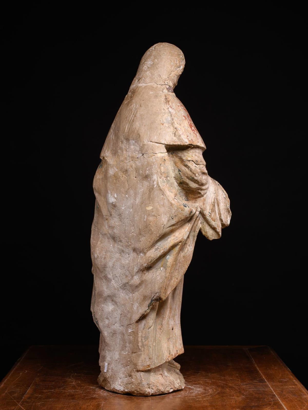 17th C Statue of Saint Erasmus or Saint Elmo (Antioch, ca.240–Formia,303) with leftovers of original polychrome,Unknown artist, Stone, 17th C