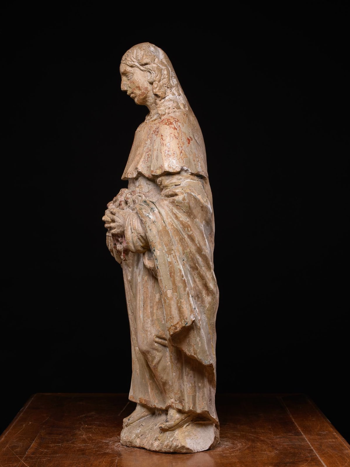 17th C Statue of Saint Erasmus or Saint Elmo (Antioch, ca.240–Formia,303) with leftovers of original polychrome,Unknown artist, Stone, 17th C