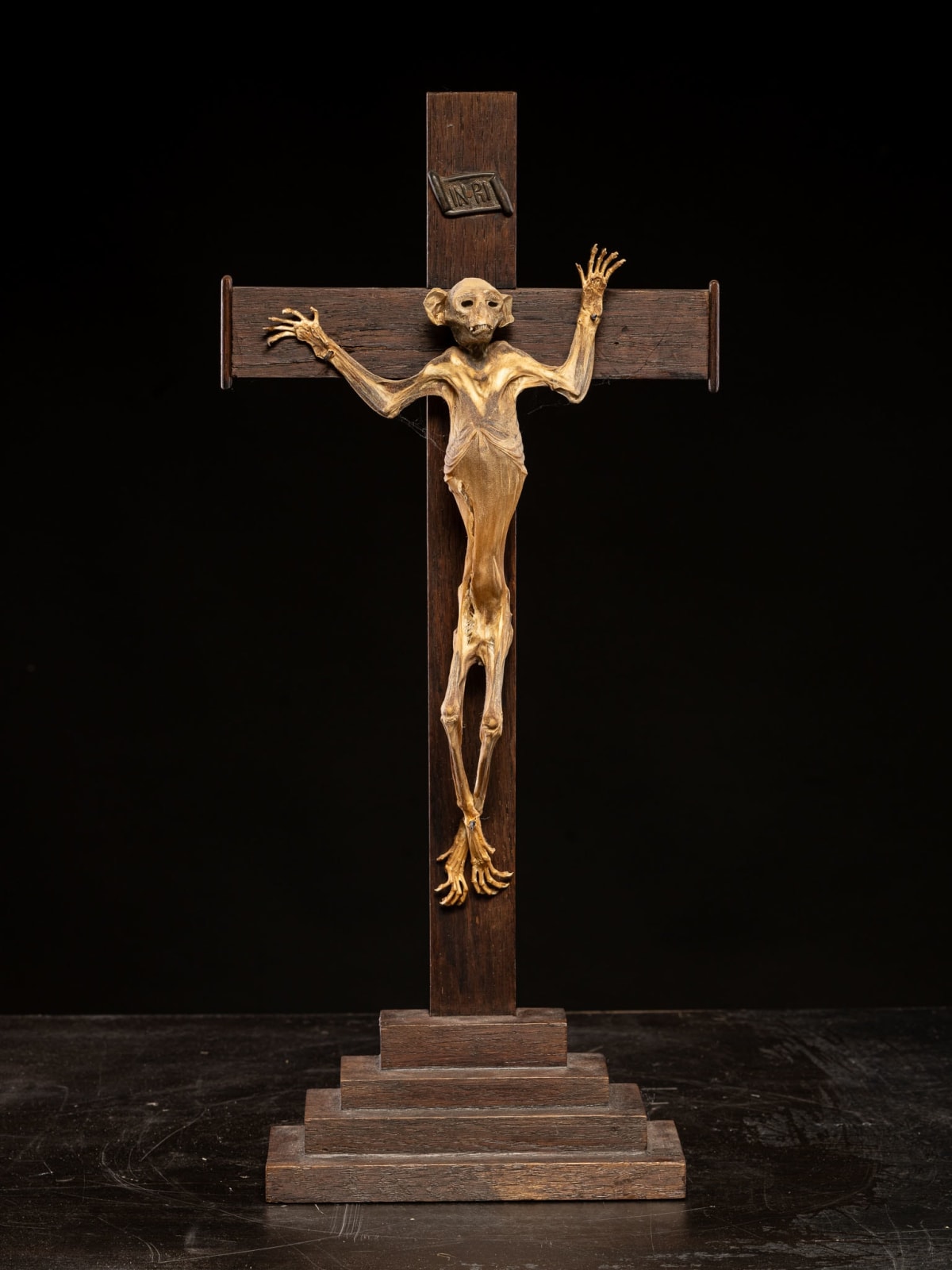 Mummified Primate on a Cross, Europe, 20th C