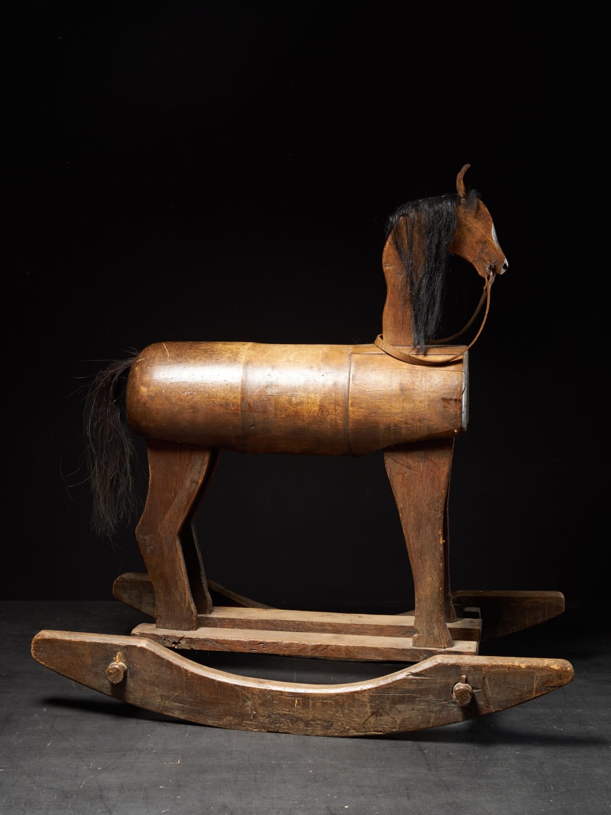 Early 20th C childrens' Wooden Rocking Horse with real horsehair, first half 20th C