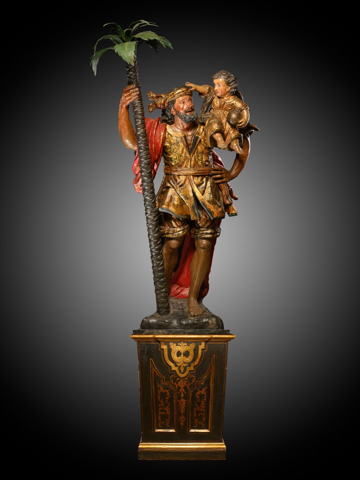 Saint Christopher with the Christ Child, Polychromed wood, immediate artistic circle Juan Martínez Montañés, Spain., late 16th-early 17th C