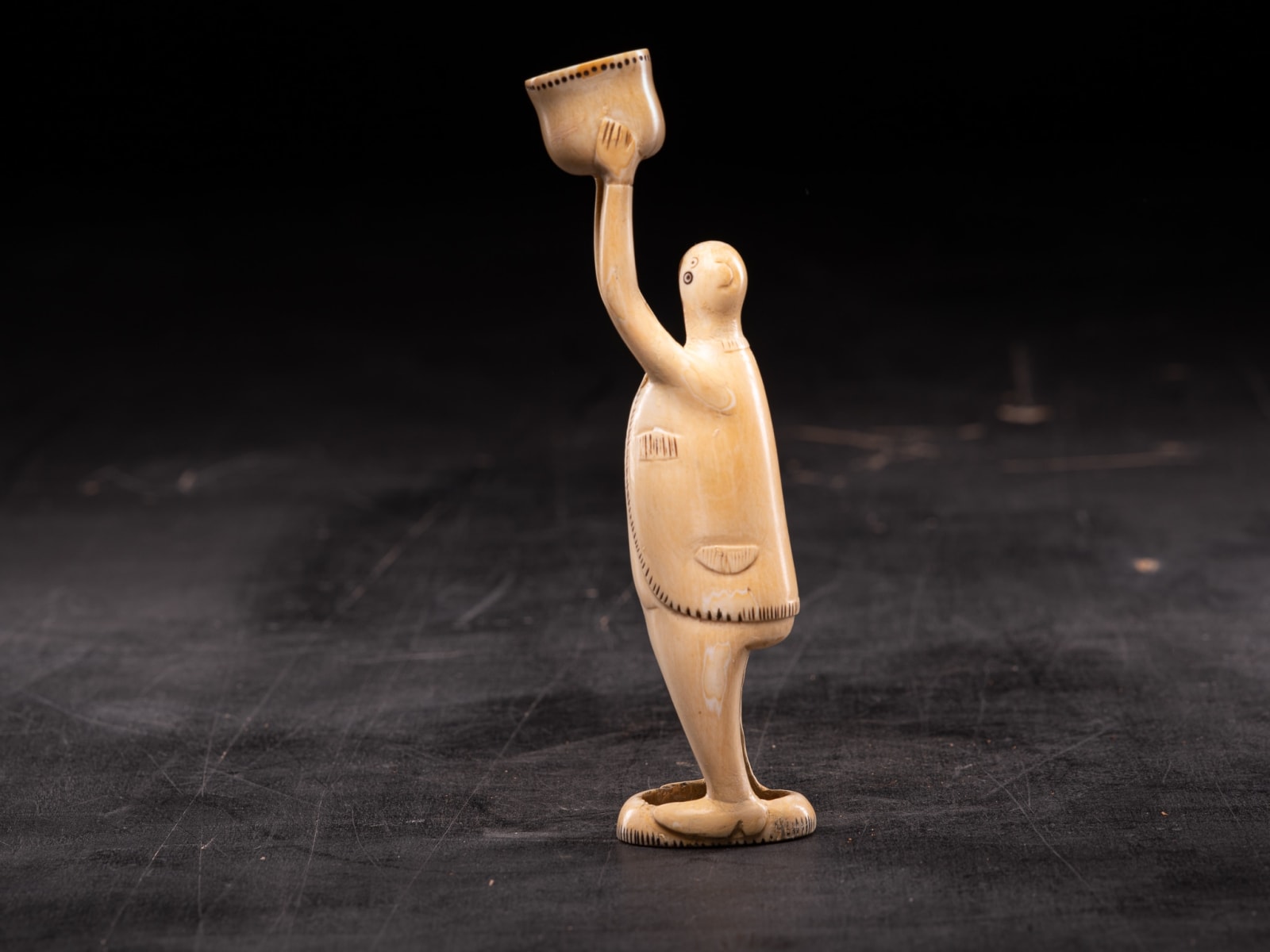 Pair of Inuit Male Statues carved in Caribou bone-probably Nunivak., 20th Century