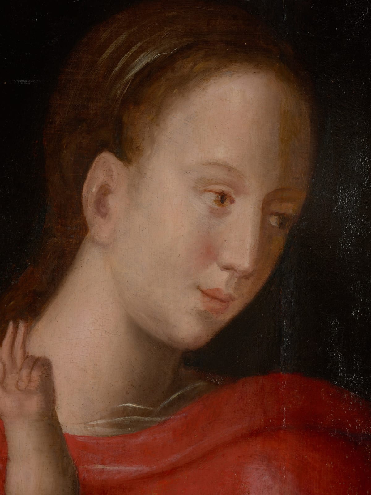 Madonna in red with Child, Manner of Joos van Cleve, late 16th C or early 17th C, Oil on Panel, framed., 17th Century