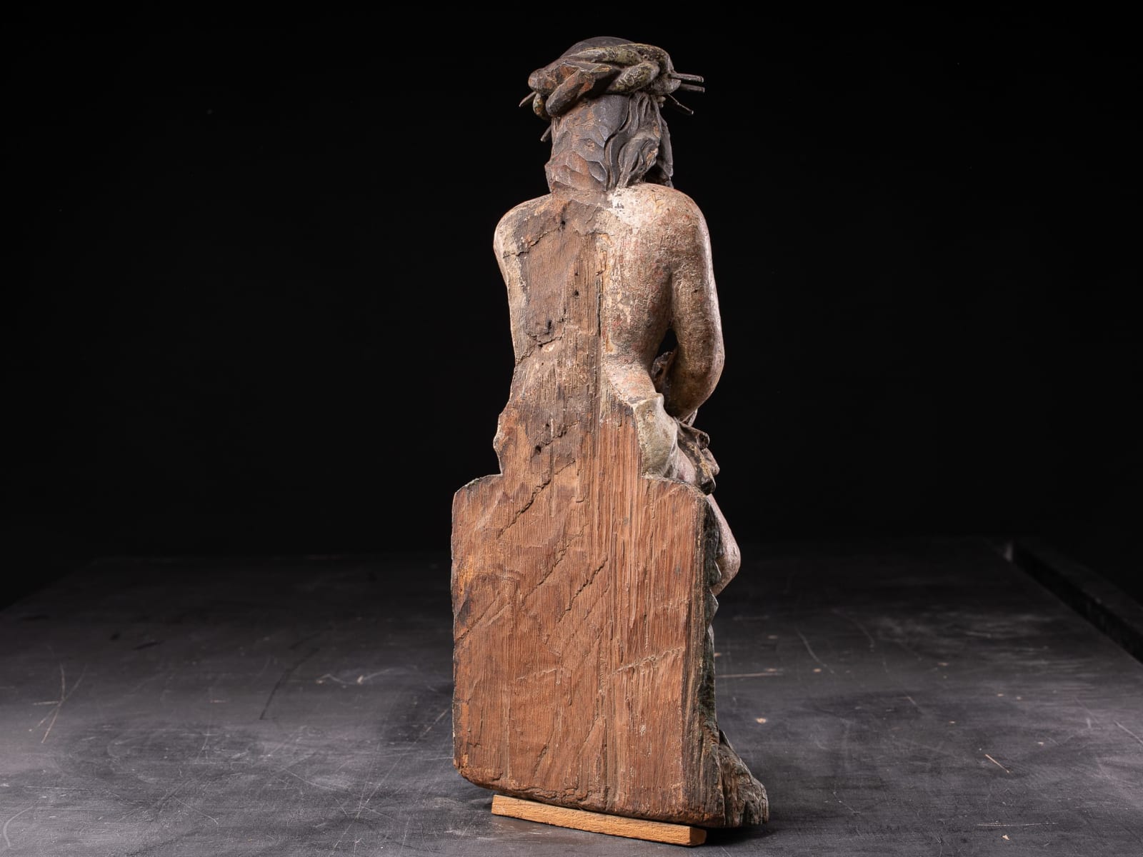 Late 16th C Polychromed wooden sculpture of Christ with the Crown of Thorns, 16th C