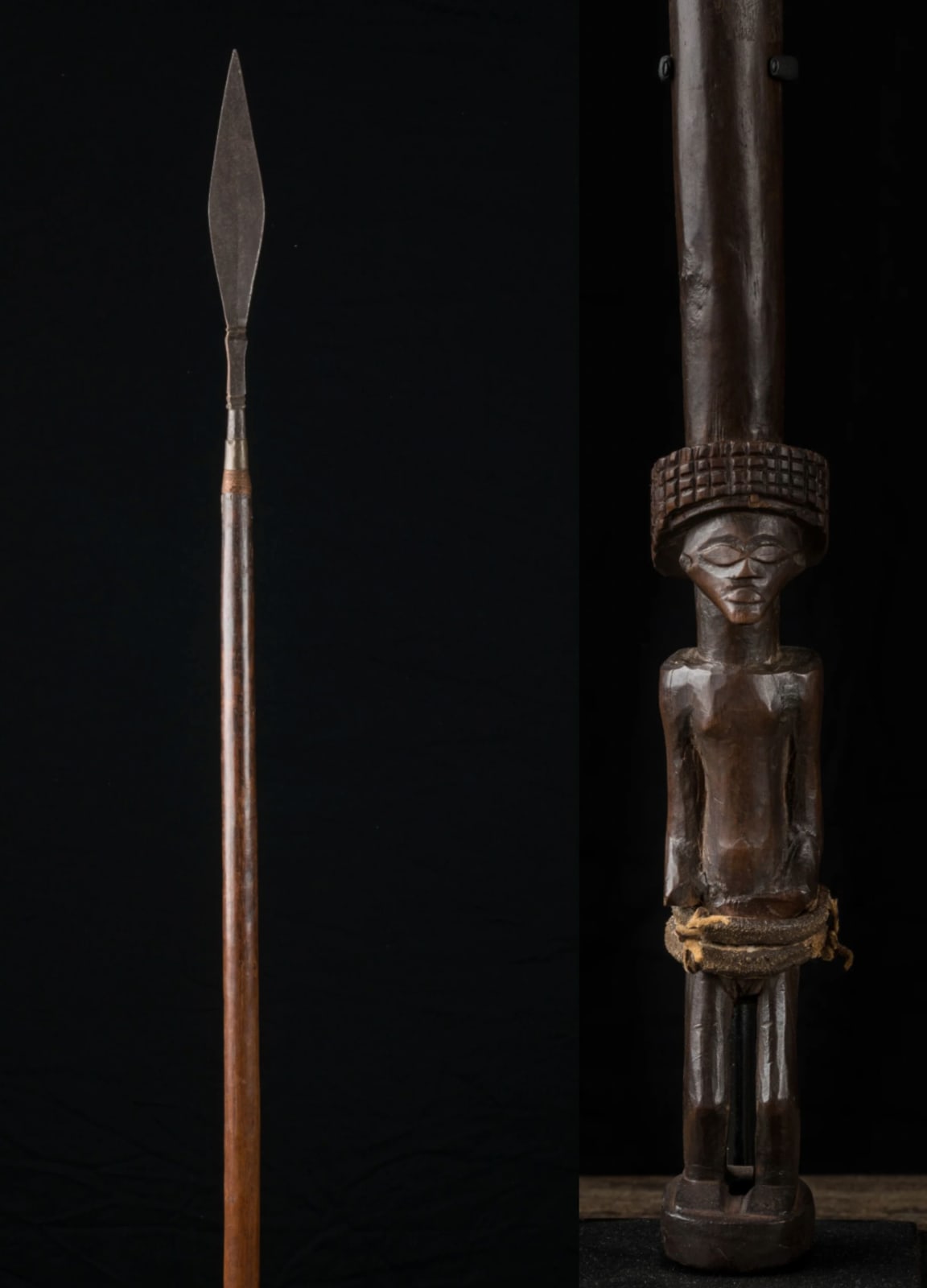 Chokwe Ceremonial Spear with sculptured figure at the base, DRC, 1st half 20th Century