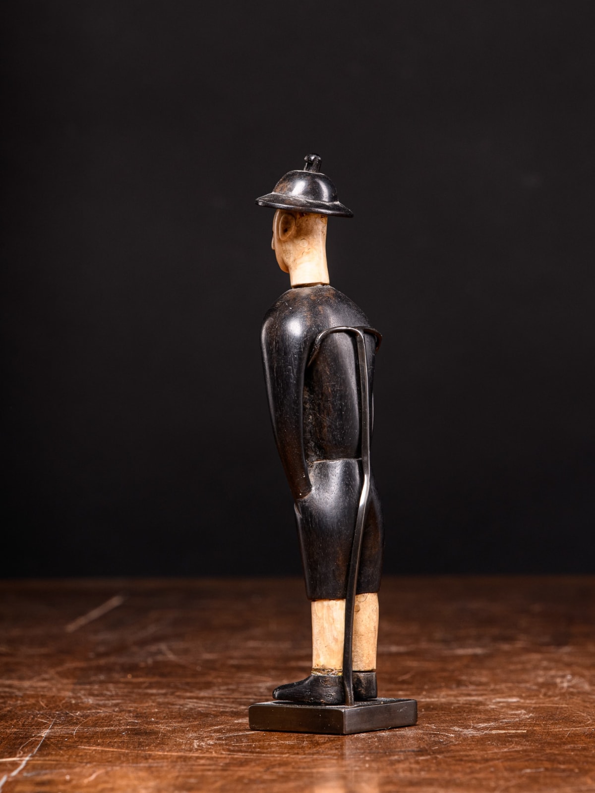 Kongo Ebony wood statue depicting Chinese worker waring Ivory hat,DRC., first half 20th C