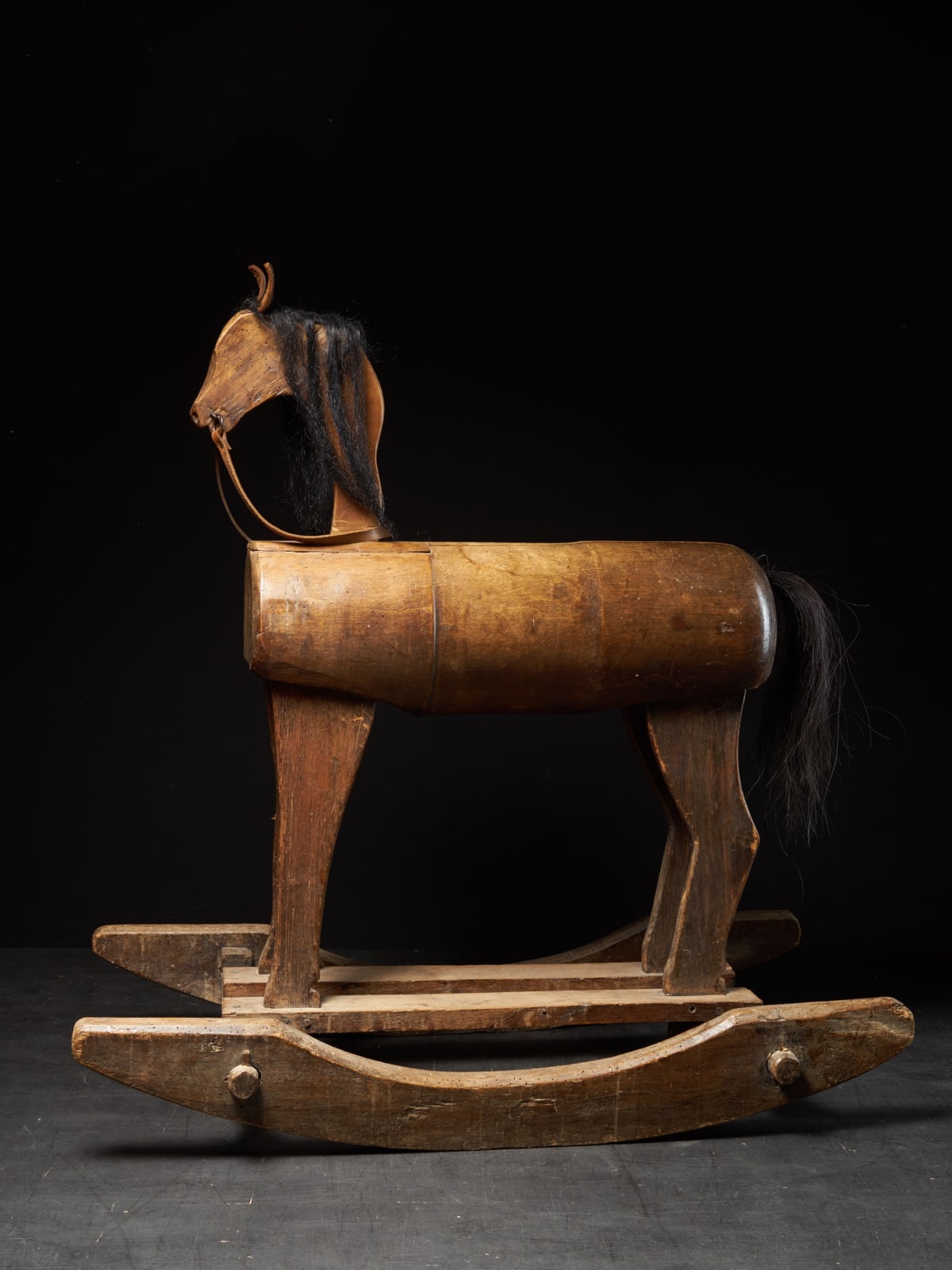 Early 20th C childrens' Wooden Rocking Horse with real horsehair, first half 20th C