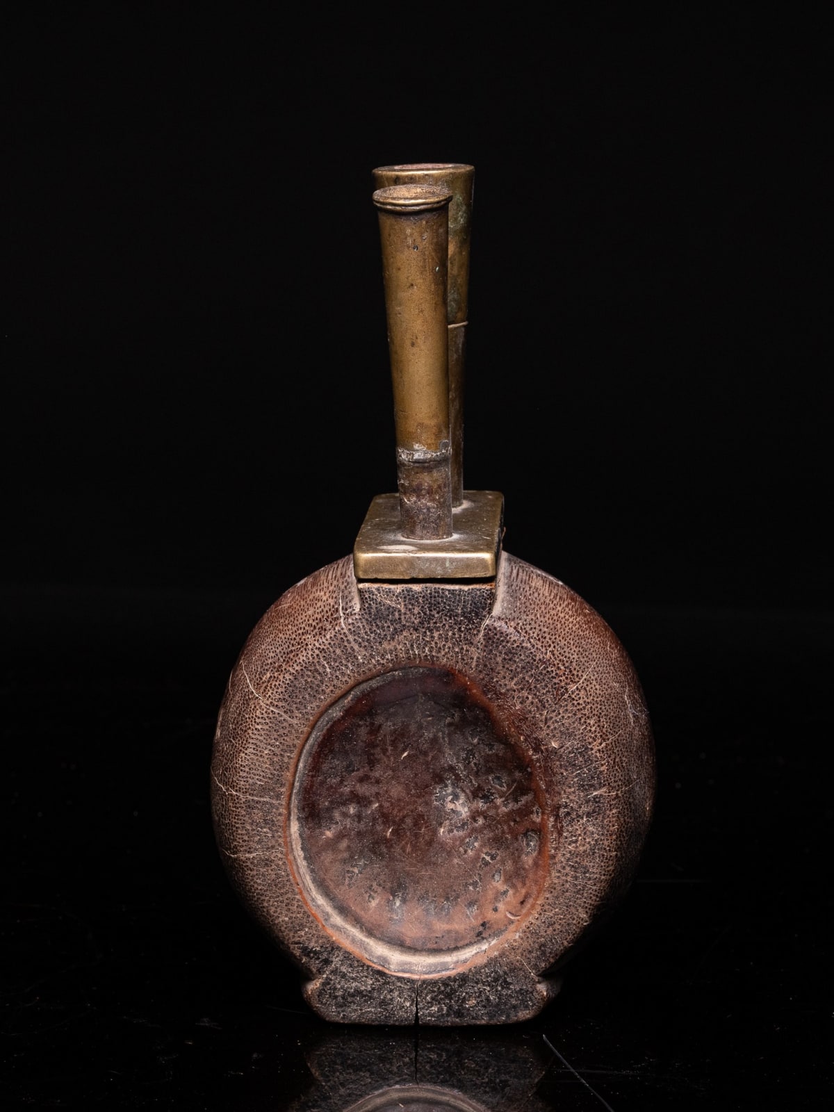 Old Bamboo Opium Pipe, with visible Knot of the Bamboo. The Mouthpiece and Furnace are in Bronze. The Piece comes from South China., 19th Century