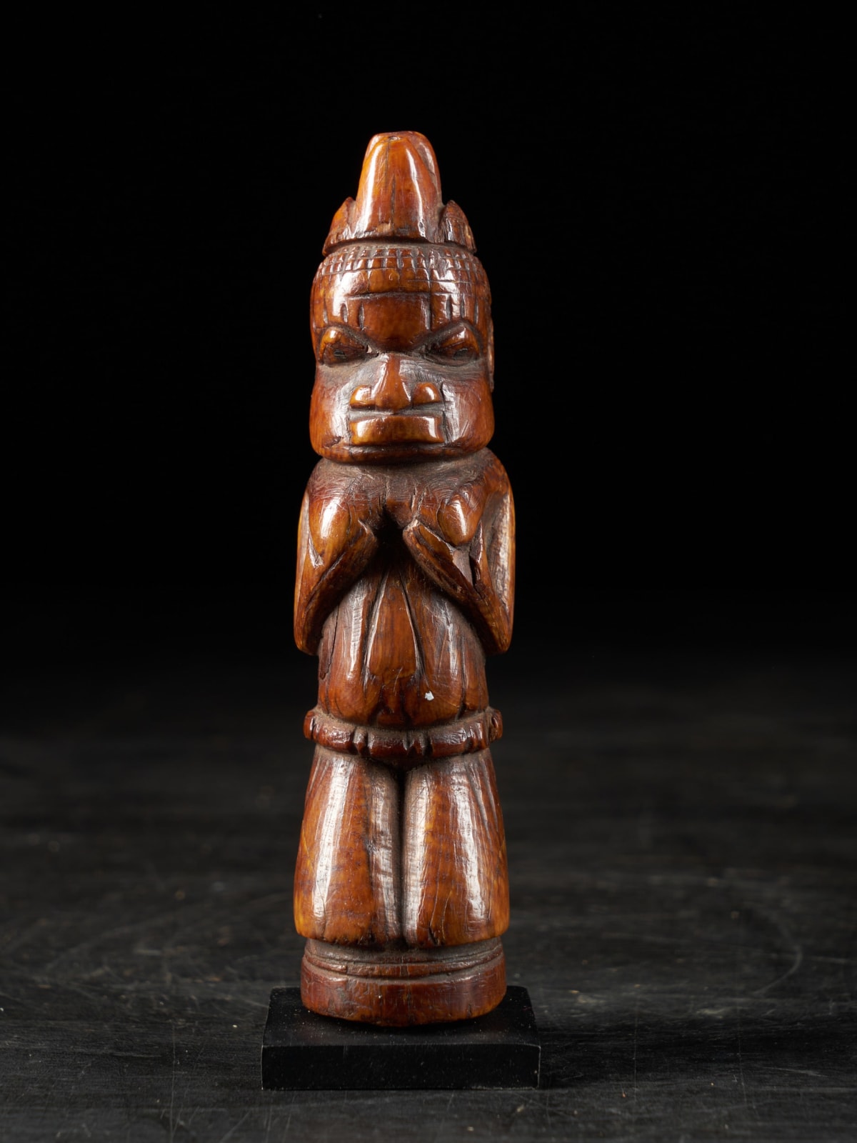 Ivory Status Object, Female Figure with Honey Colored Patina from Benin, first half 20th C