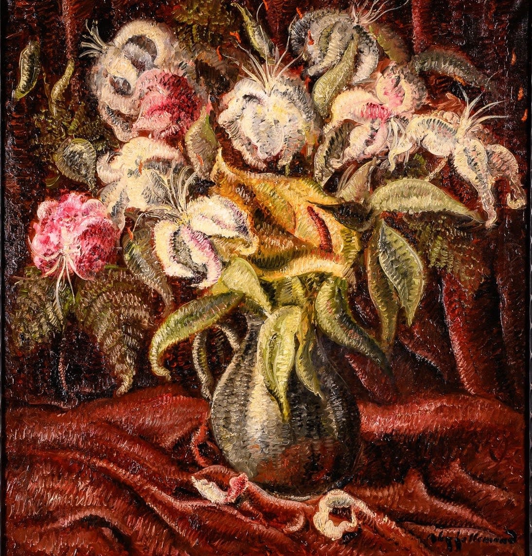 Still Life with Flowers, framed and signed by Alex Lallemand, 1930-1940., 1930-1940