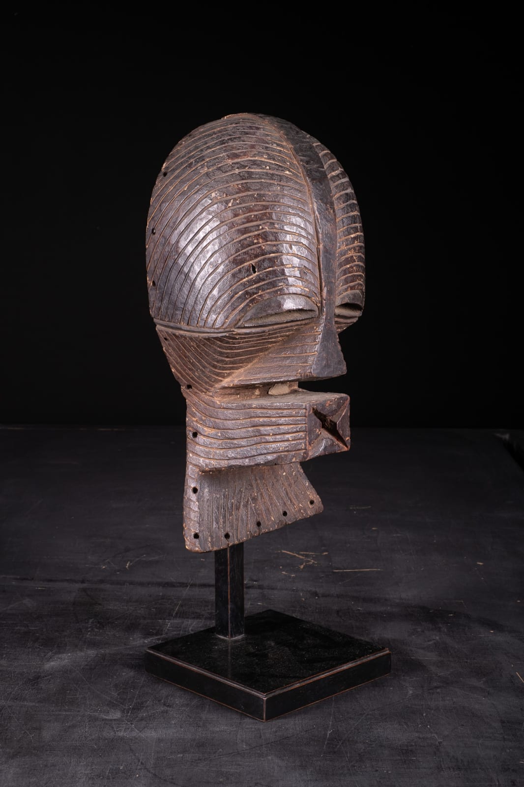Female Kifwebe Mask with old collection label, Luba-Songye People, DRC, 1st half 20th C