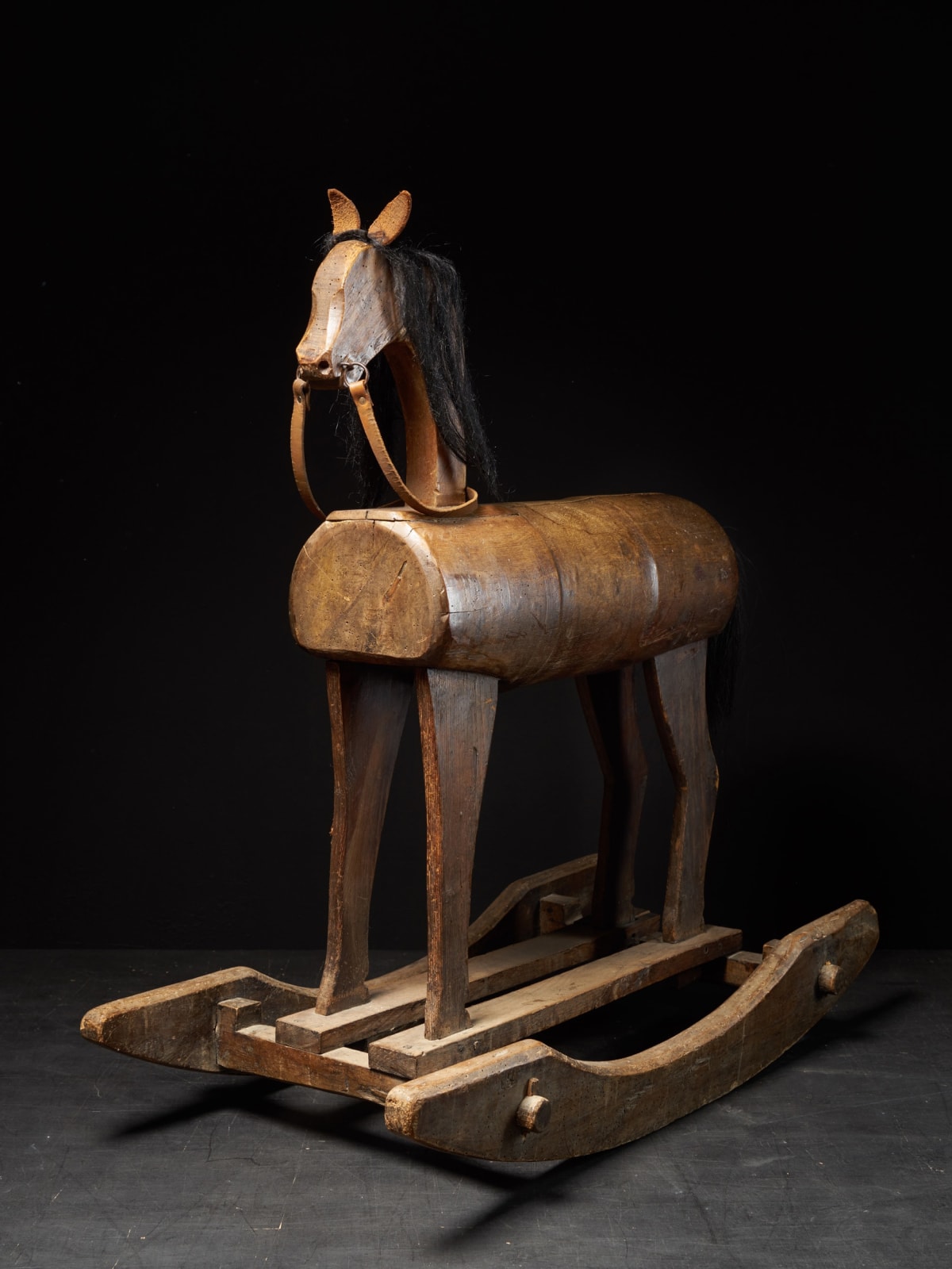 Early 20th C childrens' Wooden Rocking Horse with real horsehair, first half 20th C