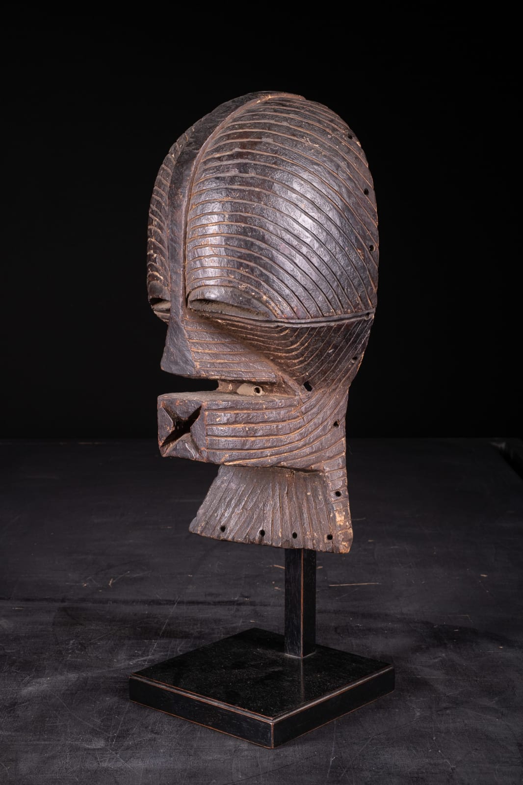Female Kifwebe Mask with old collection label, Luba-Songye People, DRC, 1st half 20th C