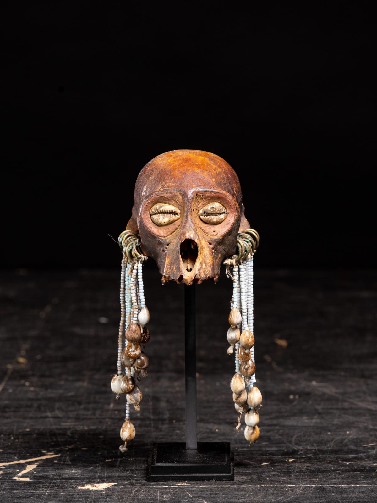 Small Ceremonial Monkey Skul decorated with beads, Borneo, 1st half 20th Century