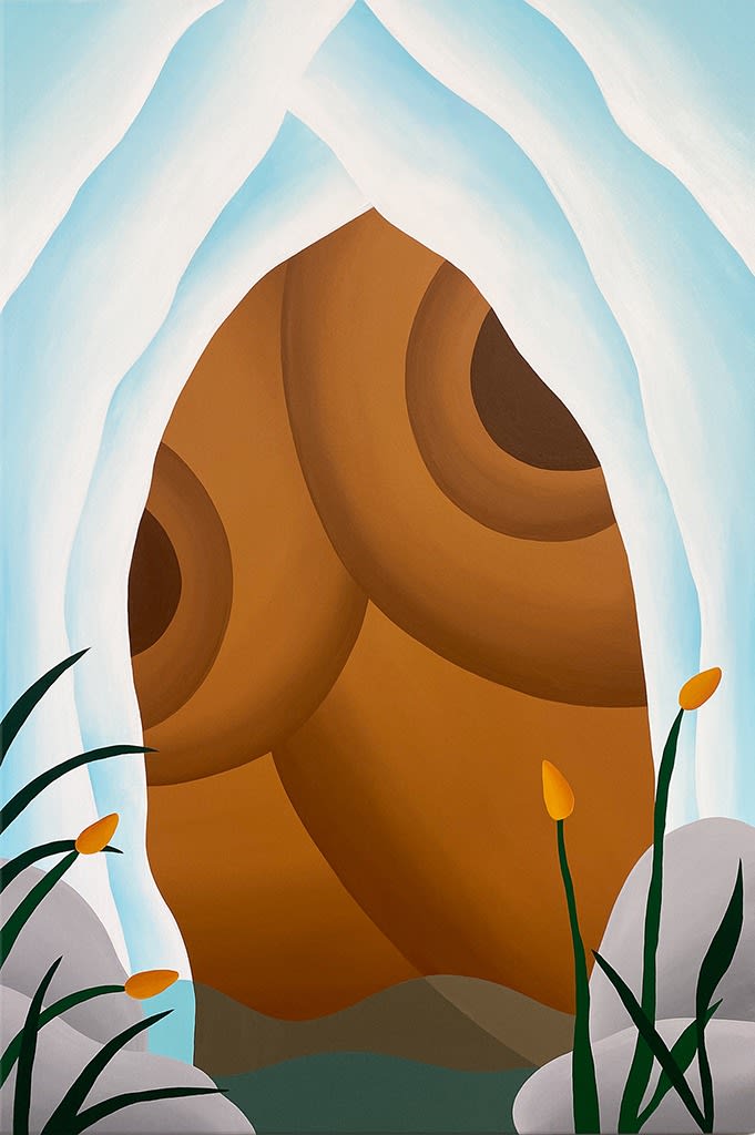 Bianca Nemelc painting of abstracted female figure with glaciers and plants