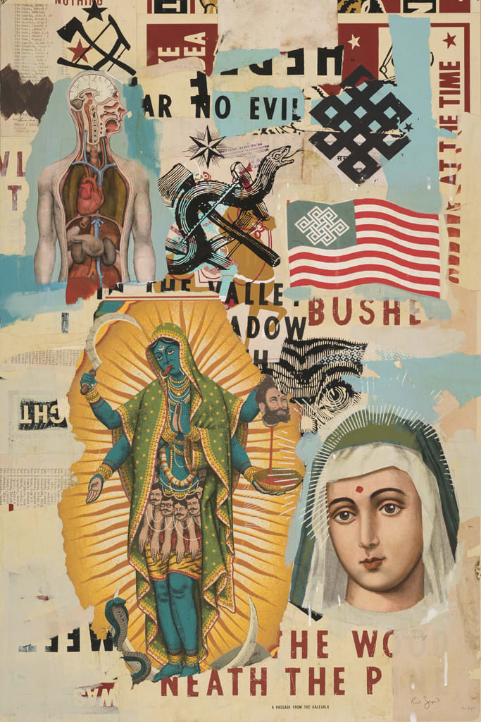 Painting by Ravi Zupa featuring the virgin Mary as well as Hindu imagery