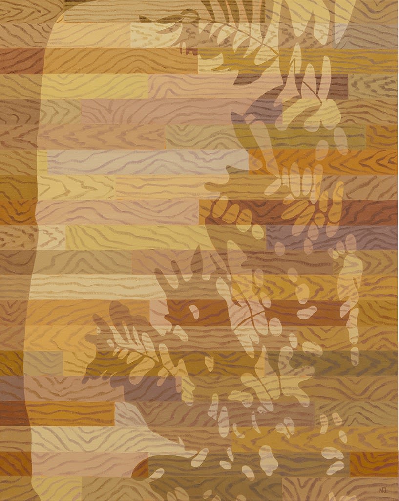 Natalia Juncadella painting of wood floor with cast shadows from plant