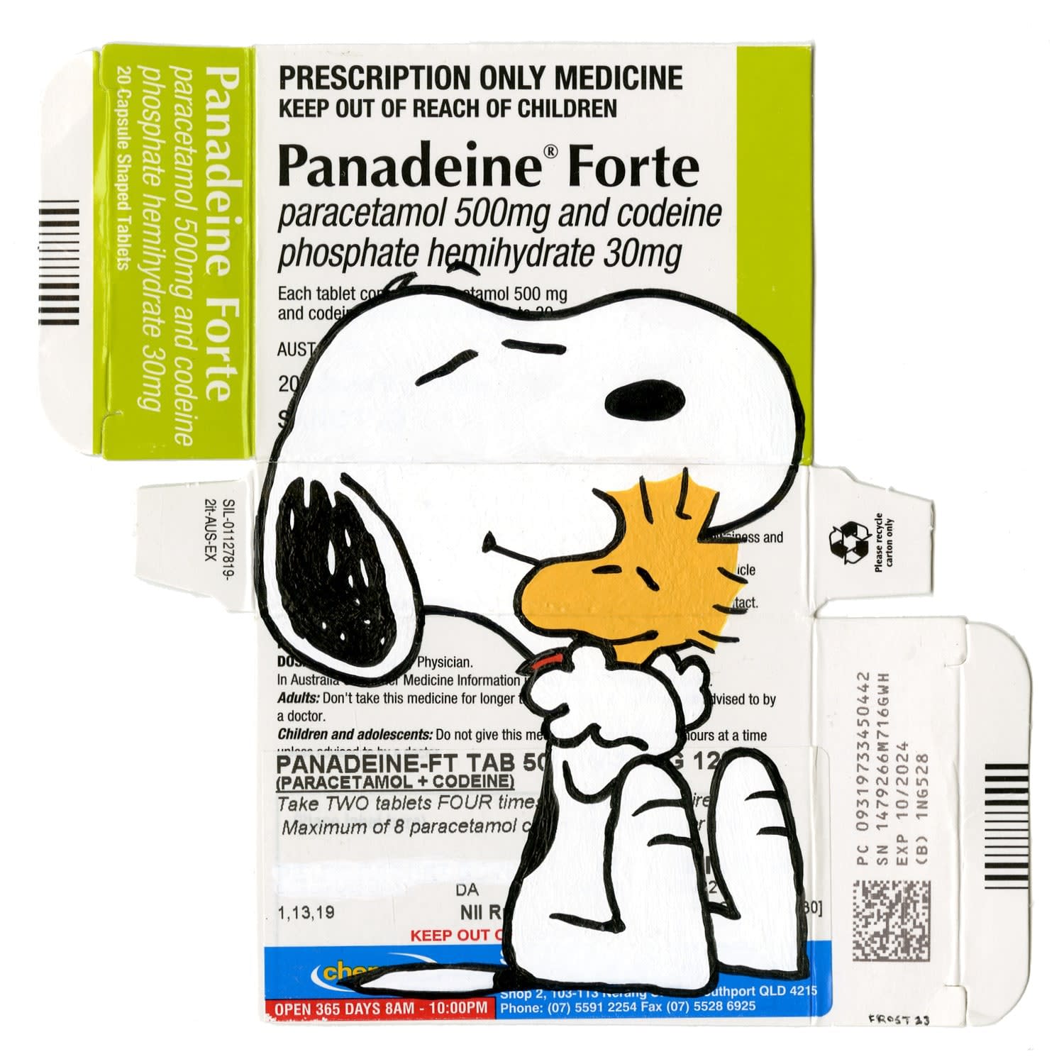Cartoon character snoopy painted on Forte packaging
