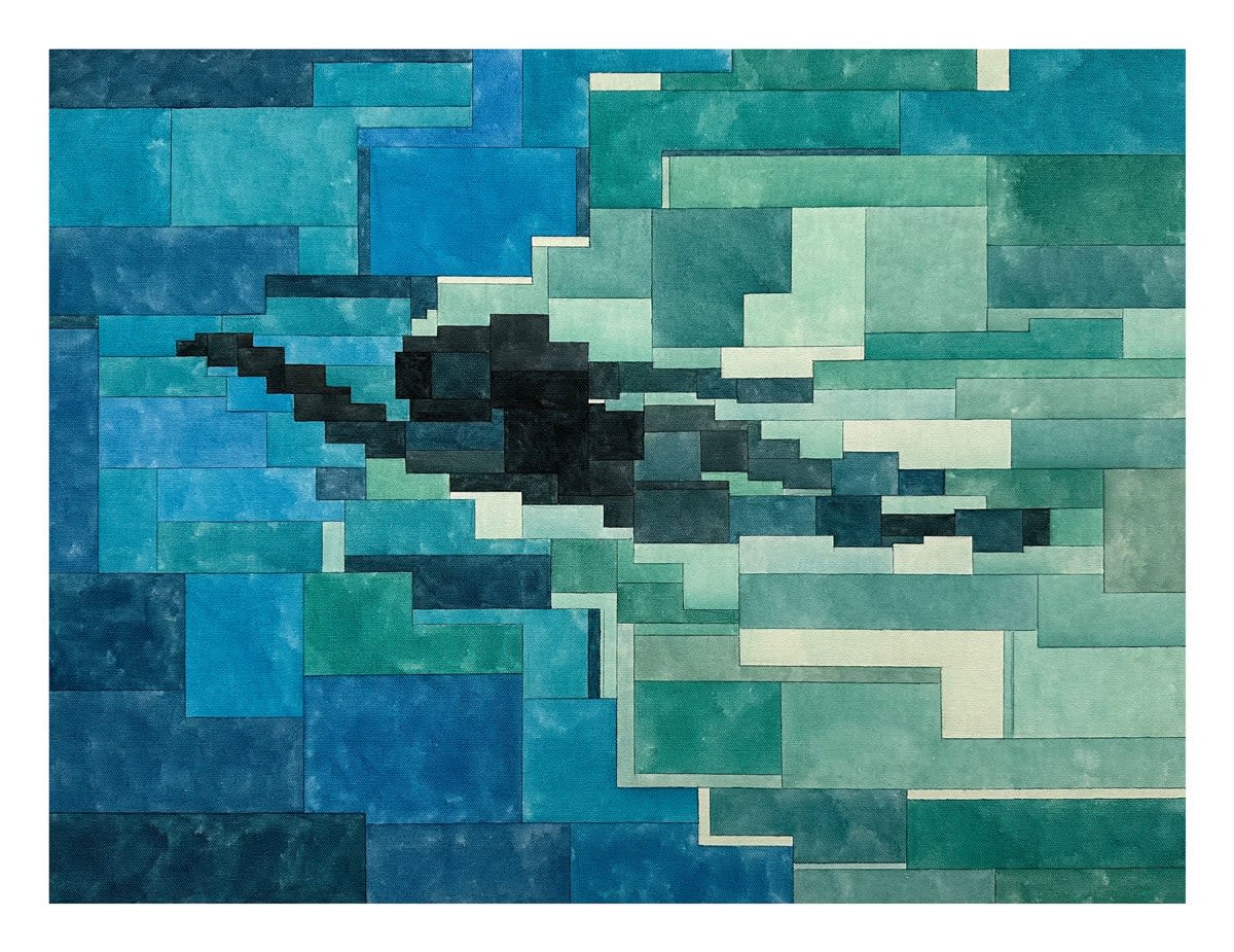 abstract painting of a woman swimming in the ocean