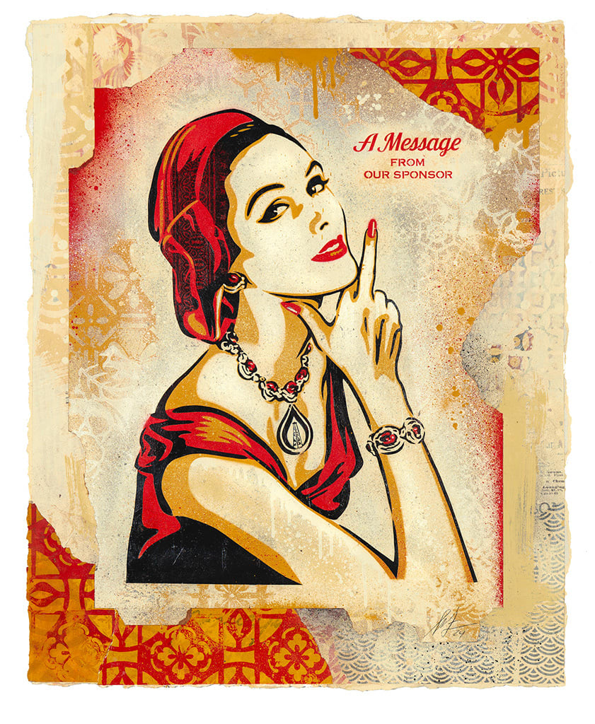 old school drawing of a woman on textured background with red and yellow accents with text