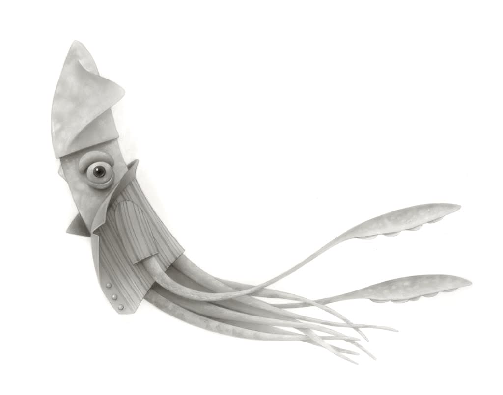 Drawing of a squid wearing a fancy jacket