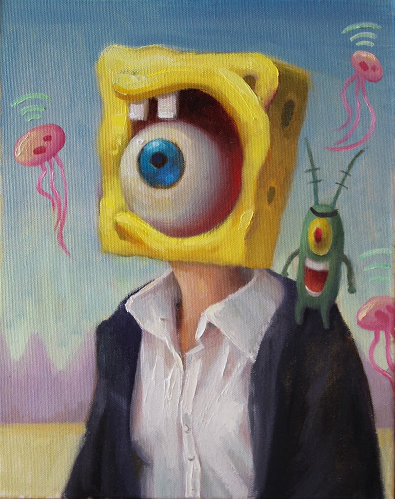 person with the character spongebob as a head